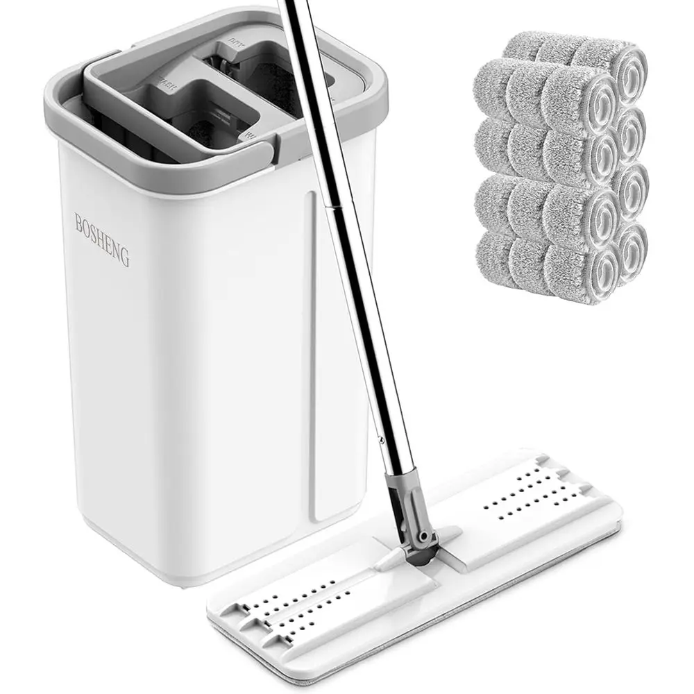 

Microfiber Mop and Bucket Set with Wringer, 8 Washable Pads, Wet and Dry Use, Ideal for Home Floor and Window Cleaning