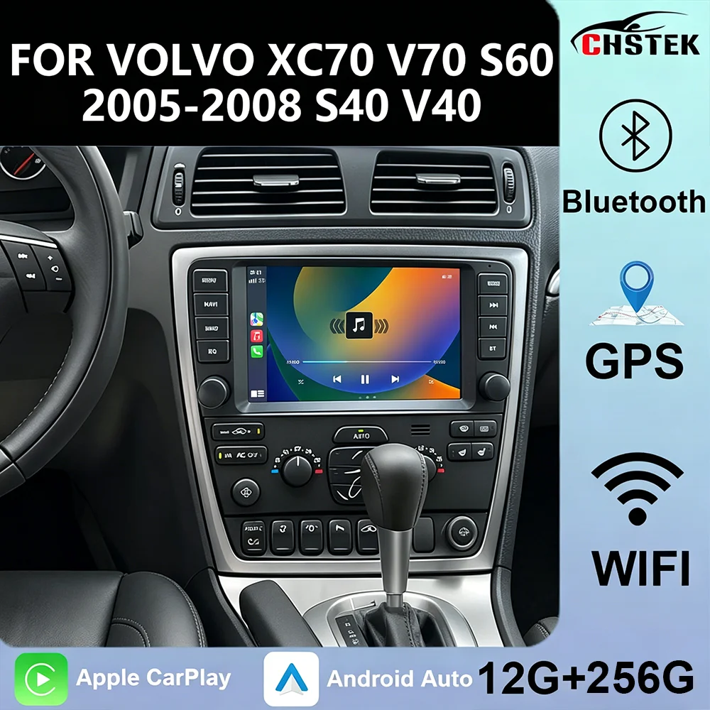 CHSTEK Android 13 Car Radio Stereo For Volvo XC70 V70 S60 S40 V40 2005-2008 Built-in Wireless CarPlay Android Auto GPS WIFI FM B