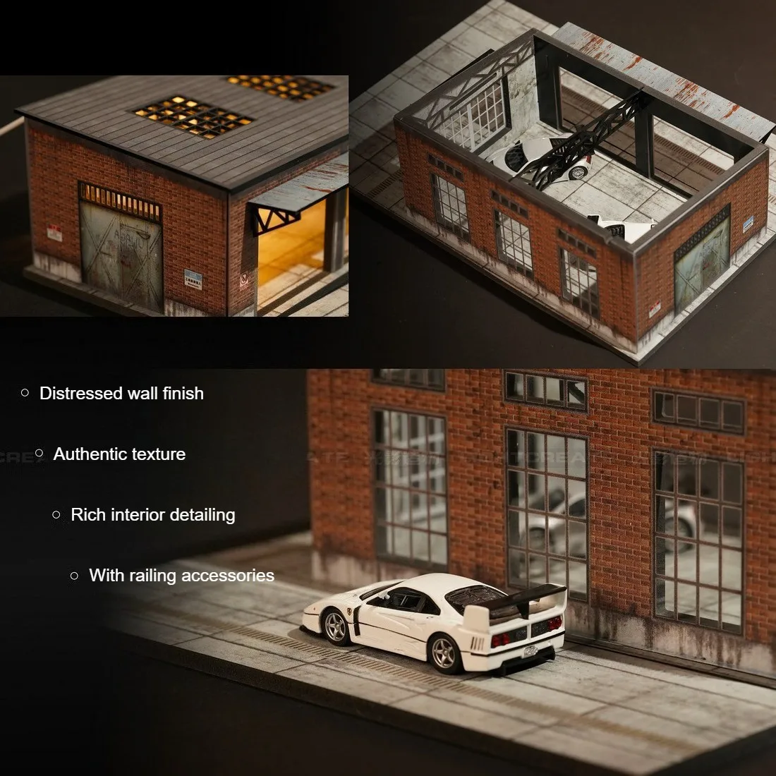 Diorama 1/64 modelo de construcción de fábrica ciudad escena de calle estacionamiento modelo antiguo edificio de fábrica modelo de garaje juguete para regalo