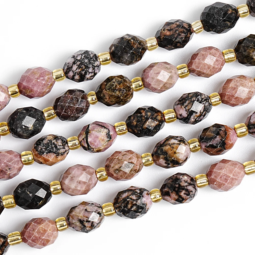 

8mm Faceted Rhodonite Rice Beads Natural Pink Rhodonite Loose Gemstone Beads for Jewelry Making Bracelet Necklace