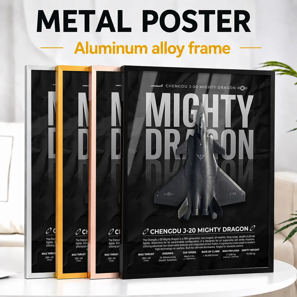 Chengdu J-20 Mighty Dragon Framed Metal Poster Customized Technical Graphic Wall Art For Home Office, Aviation Enthusiast Gift