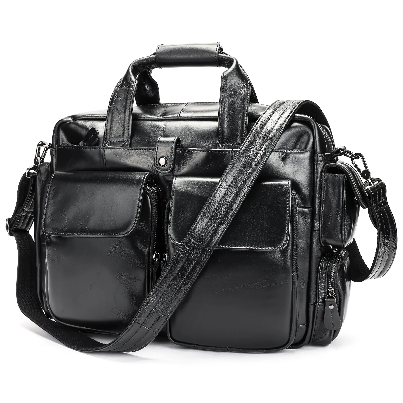 Highend A4 Vintage Black Coffee Genuino Cuoio Executive Valigetta da uomo Portafoglio 15.6 '' 14 '' Borsa per laptop Borse a tracolla