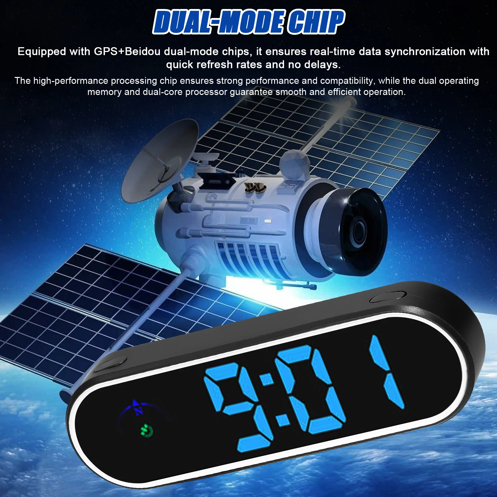 Car Headup Display GPS Digital Speedometer w/ Colorful LED Display Clock & Compass Function Overspeed Alarm for Car Truck