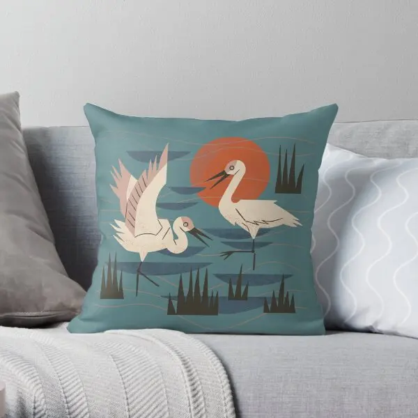 Cranes Wading At Sunset  Printing Throw Pillow Cover Decorative Car Decor Square Hotel Sofa Fashion Pillows not include One Side