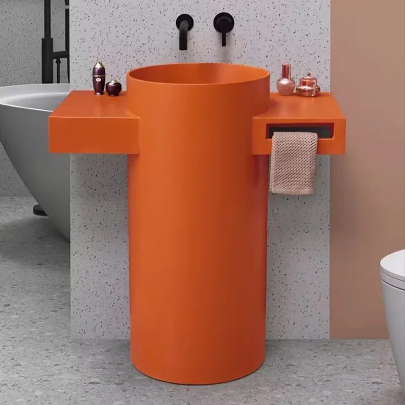 Nordic style integrated wash basin, round column type bathroom small apartment floor type wash basin