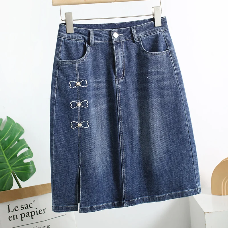 ZUZK Lady Fashion Denim Skirts Spring Summer High Waist Slim Straight Jeans Skirt  All-Match Korea Fashion Denim Skirts Woman