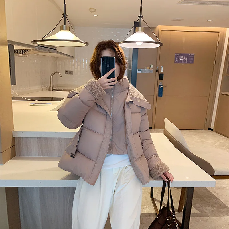 PinkyIsBlack Fake Two-piece Down Cotton Jacket Women's Winter Stitching Cotton Padded Jacket Coat Short Turn Down Collar Outwear