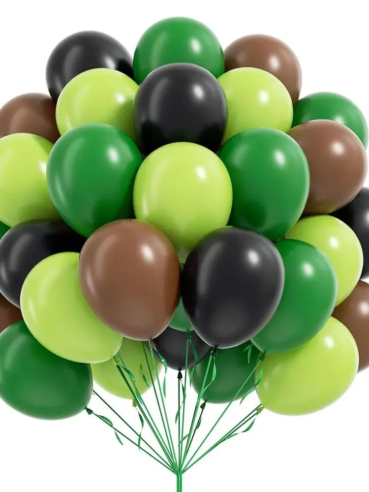 60 pièces ballons vert et marron 10 pouces avec ballons marron noir vert lime foncé pour décor de fête d'anniversaire à thème de jeu vidéo de la Jungle