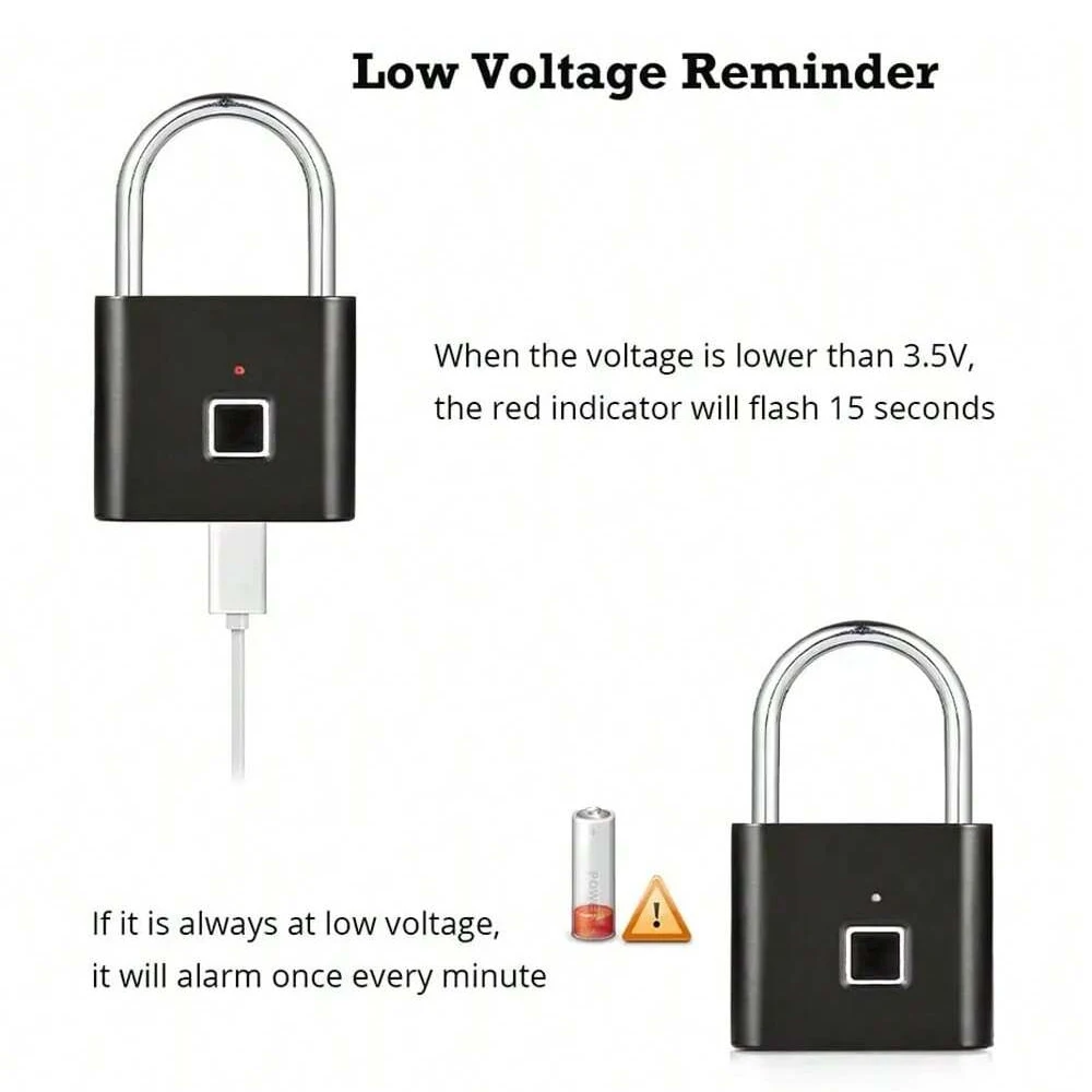 Imagem -05 - Cadeado Inteligente com Impressão Digital Carregamento Usb sem Chave à Prova Dágua Desbloqueio de 02 Segundos Cadeado Antifurto Portátil