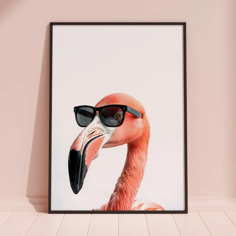 Funny Animals wearing Sunglasses Elephant Penguin Flamingo Poster Canvas Painting Wall Art Pictures Home Bedroom Decor Gift