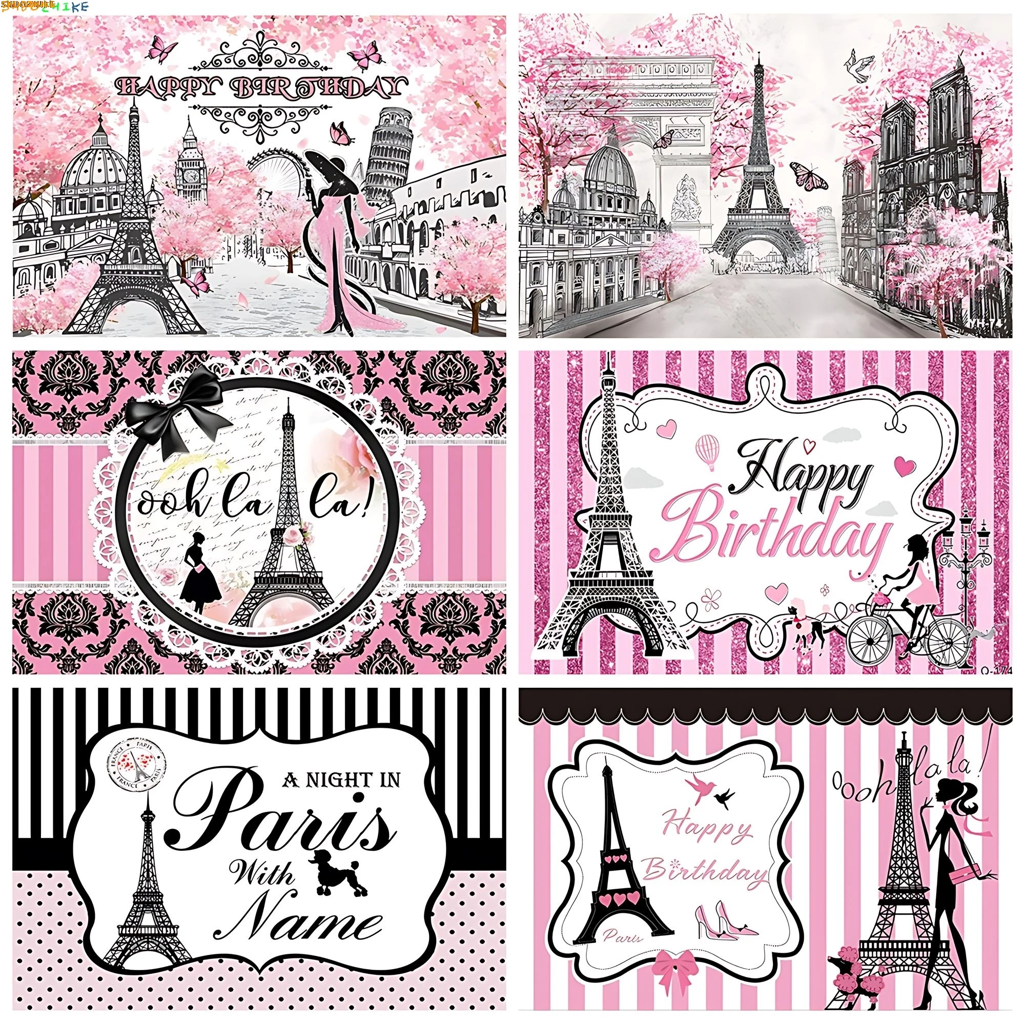 

France Paris Eiffel Tower Photography Backdrops Pink Flower Roses Black Girl Lady Birthday Party Photo Studio Background HG-01