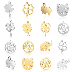10pcs/lot Lucky Symbol Four Heart Flower DIY Charms Wholesale 316 Stainless Steel Horseshoe Pendant Elephant Connectors Charm