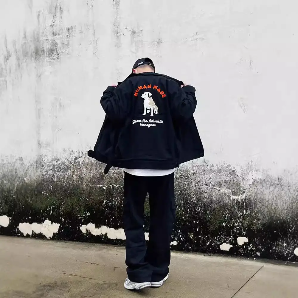 HUMAN MADE Dog Embroidered Collared Work Jacket Zip Up Unisex Couple Streetwear