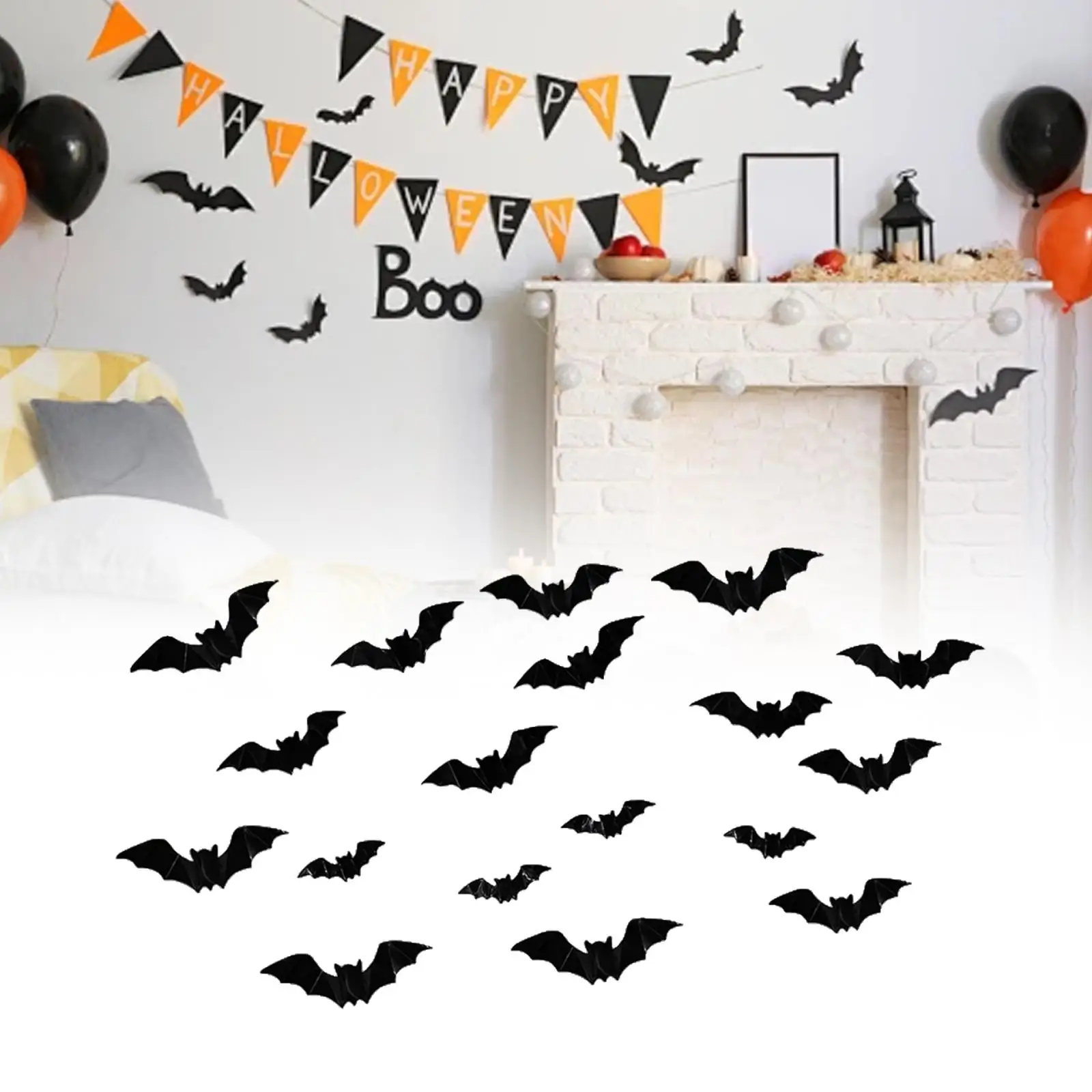 16x Bats Wall Decor Halloween Decoration DIY Wall Decals 3D Scary Bat Wall Stickers for Window Festival Bathroom Indoor Bedroom