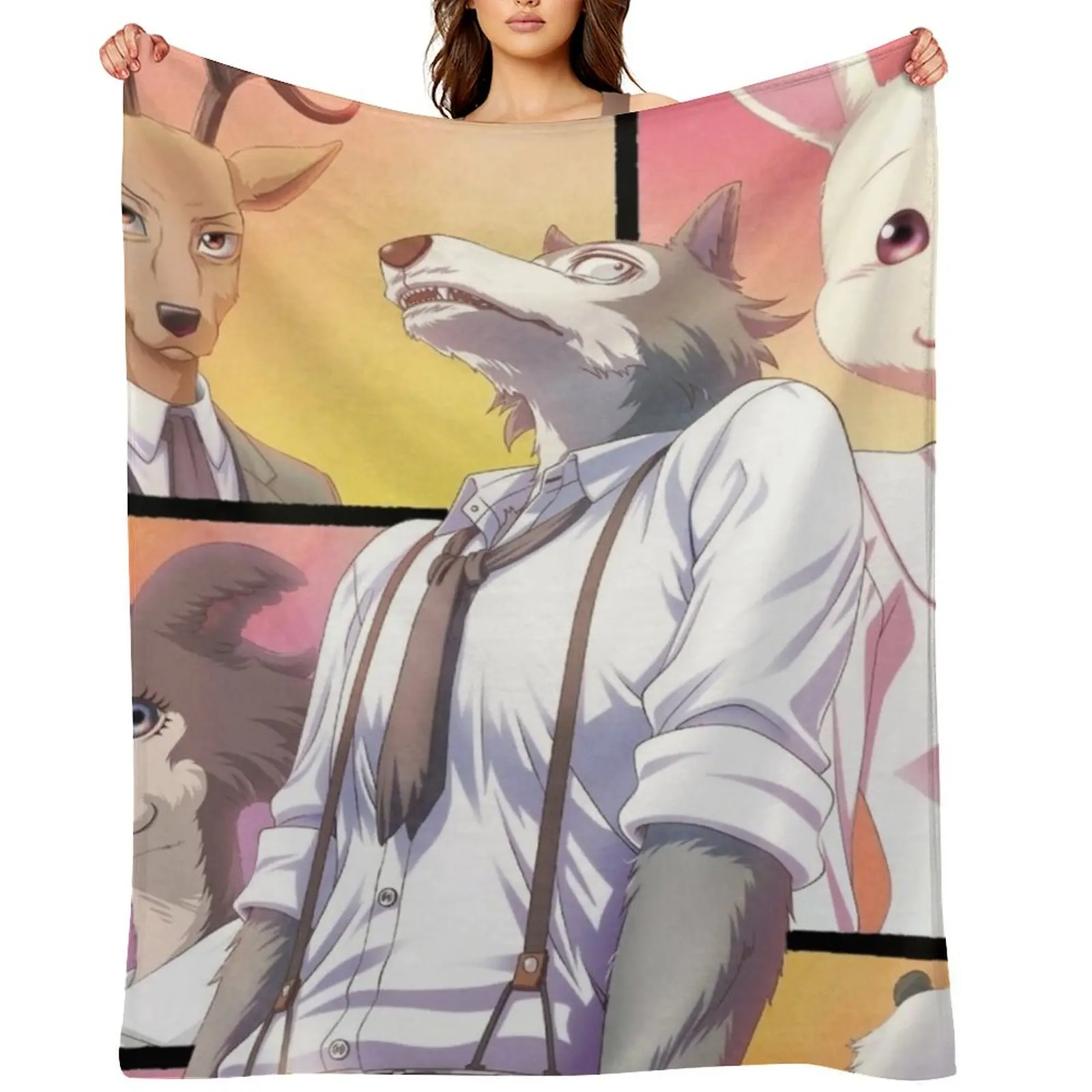 

Beastars Anime Throw Blanket Picnic funny gift Soft Plush Plaid Furry Blankets
