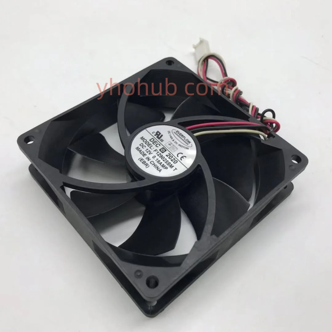 Everflow F129025SMT DC 12V 0.18A 90x90x25mm 3-Wire Server Cooling Fan