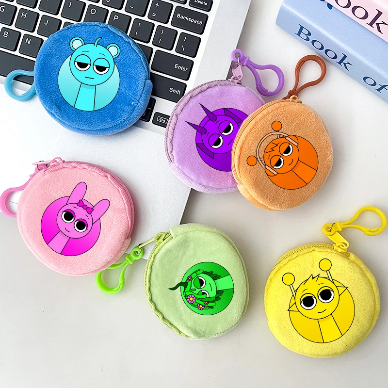 

Sprunki Kids Round Coin Purses Anime Printed Figures Wallets Boys Girls Mini Zipper Storage Bags Cartoon Key Card Pouch Bag Gift