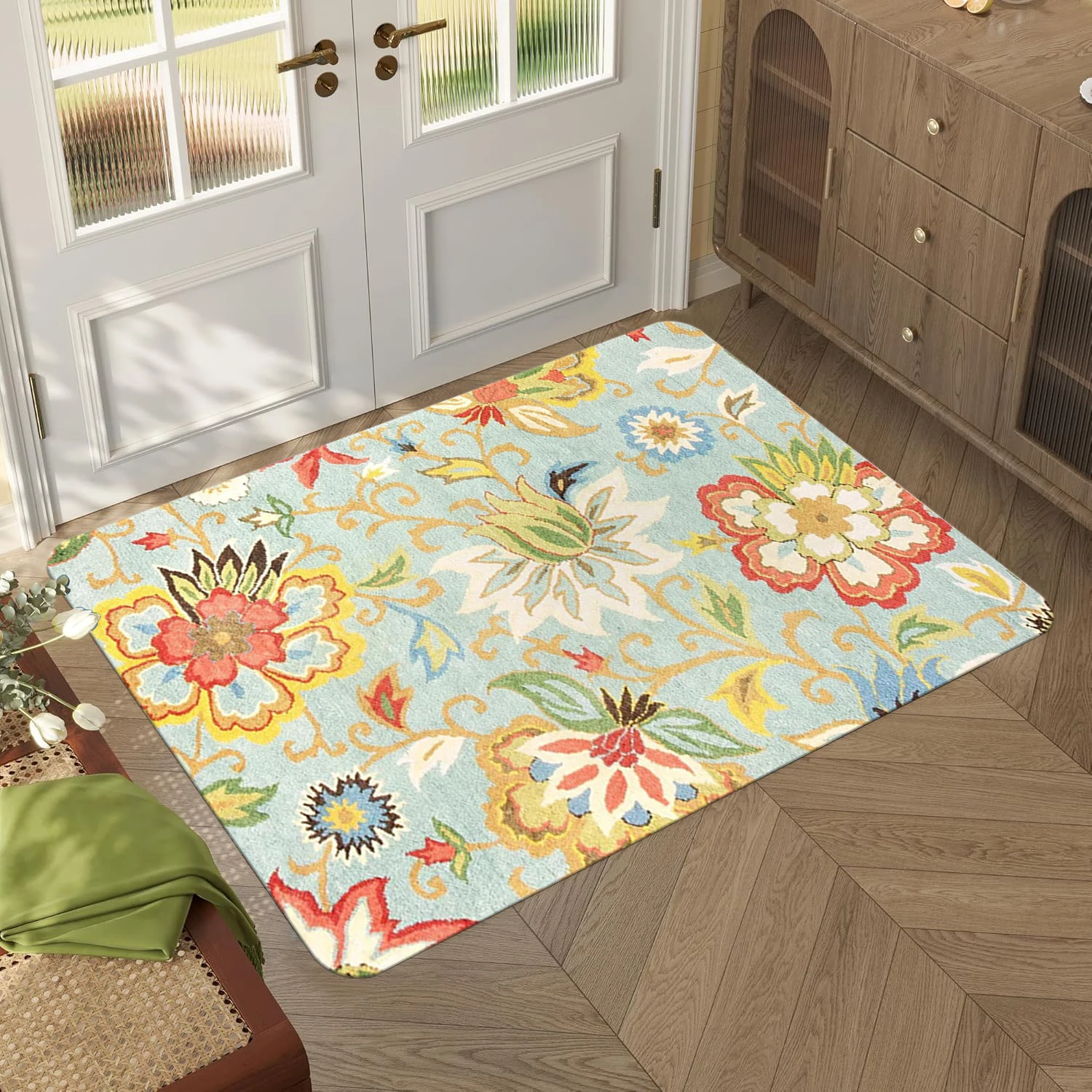 Vintage Flower Pattern Carpet Non Slip Sofa Coffee Table Large Size Area Decor Rug Home Hotel Bedroom Bedsids Floor Soft Mat