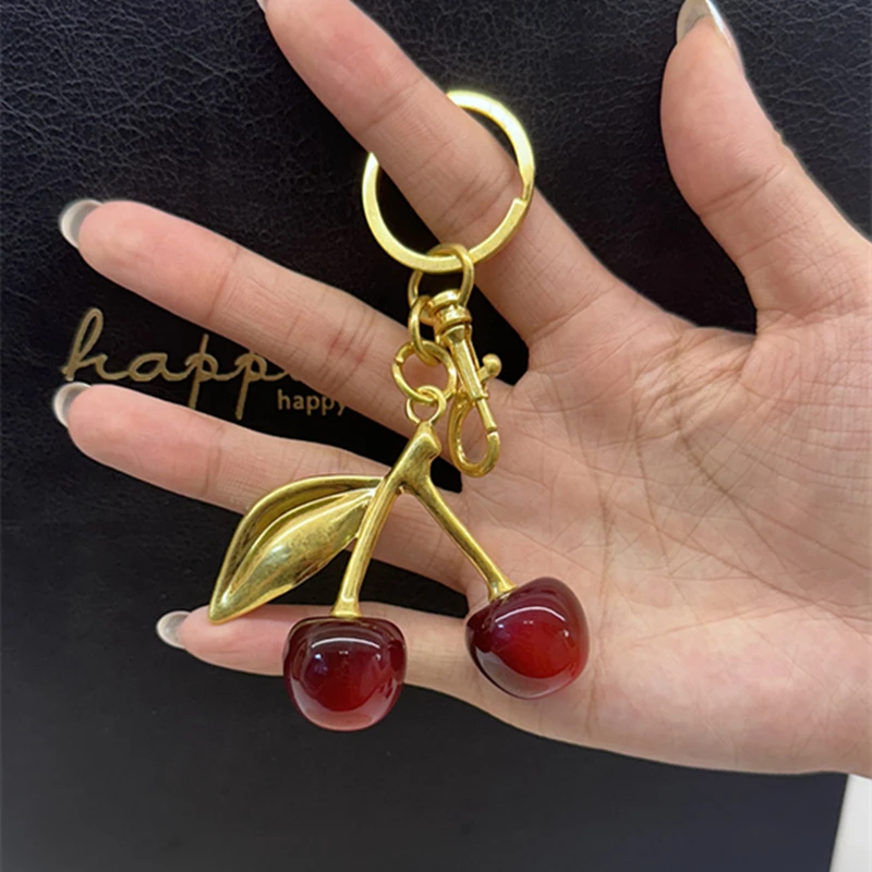 

For Coach Handbag Shoulder Bag Small Cherry Charm Pendant Decoration Women's High-Grade Crystal Keychain Bags Attachment Parts