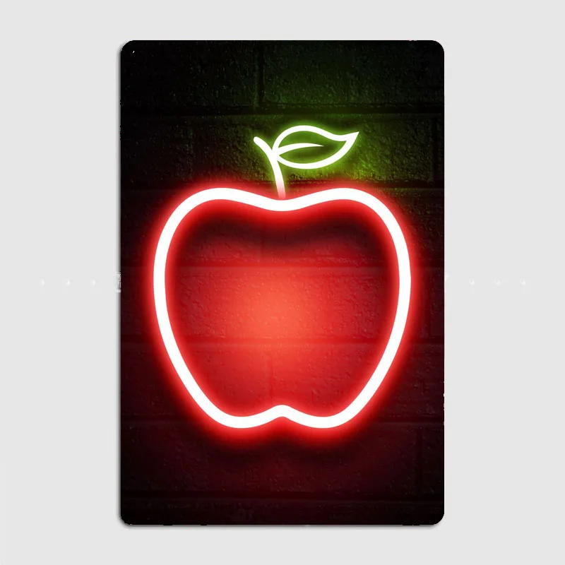 Apple Fruit Neon Sign Metal Sign Pub Club Cool Neon Sign Vintage Garage Home Printing Wall Decor Tin Poster Room Decoration