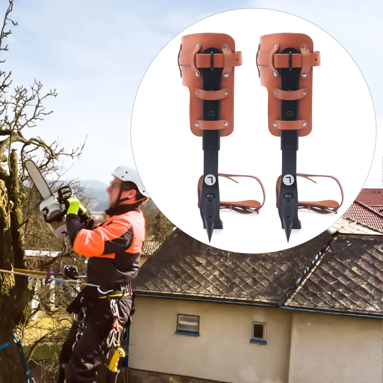 Set di punte per arrampicata sugli alberi, altezza regolabile 16,14-18,5 pollici, pelle bovina e acciaio al carbonio, capacità 220 libbre, include guanti, caviglia