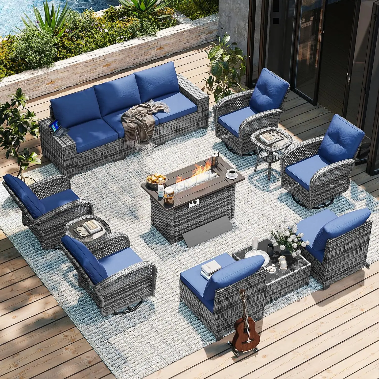 13-Piece Widen Armrests Patio Furniture Set with 44