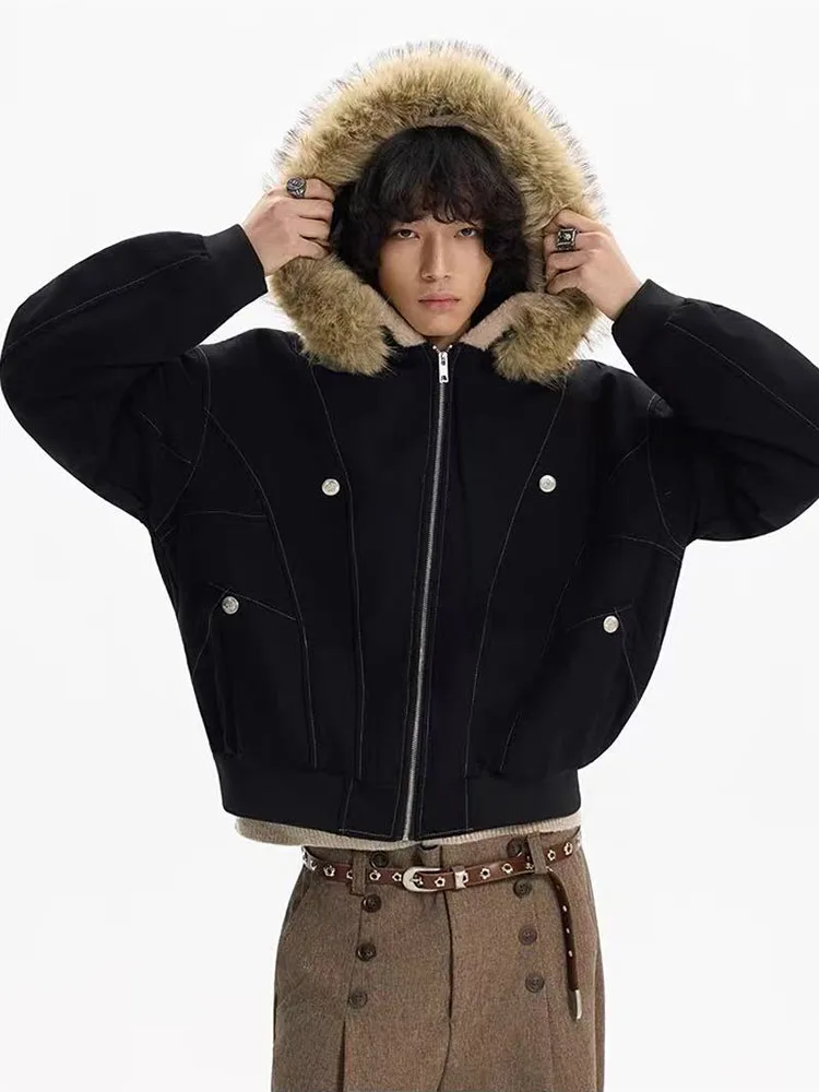 Winter Plush Warm Parka Women Y2K American Loose Streetwear Punk Zipper Coat Bf Fashion with Fur Collar Patchwork Outerwear