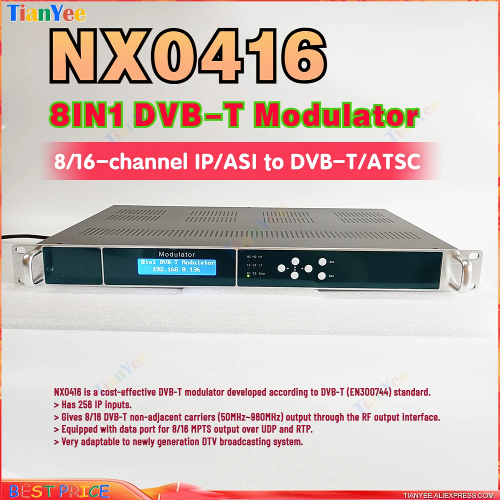 

NX0416 8-IN-1 8/16-channel IP/ASI to DVB-T/ATSC modulator, multicast RTP/UDP to 16-frequency RF output, cable CATV equipment