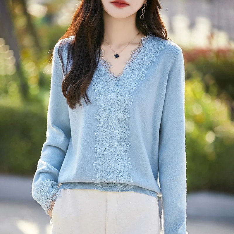 Coreano de luxo camisola de renda cardigan feminino único breasted malhas simples moda rendas retalhos feminino lã cardigan com decote em v