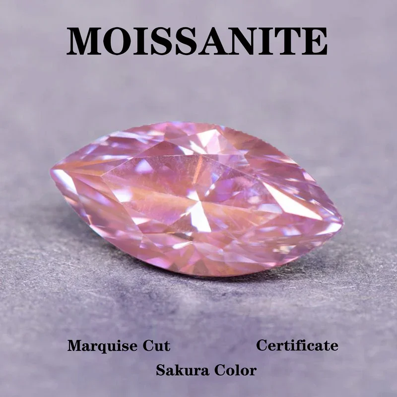 Moissanit-Stein, Sakura, rosa Farbe, Marquise-Schliff für Charms, Schmuckherstellung, DIY-Ring, Halskette, Hauptmaterialien mit Zertifikat – Detail 1