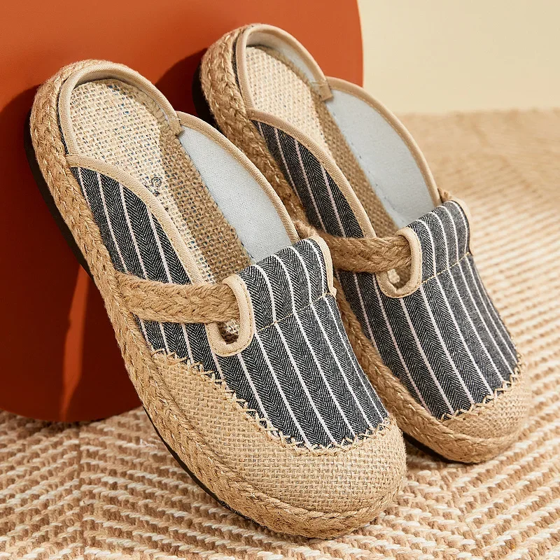 

Fashion Fisherman Shoes for Women Low-Heeled Summer Canvas Loafers Breathable Hemp Slippers