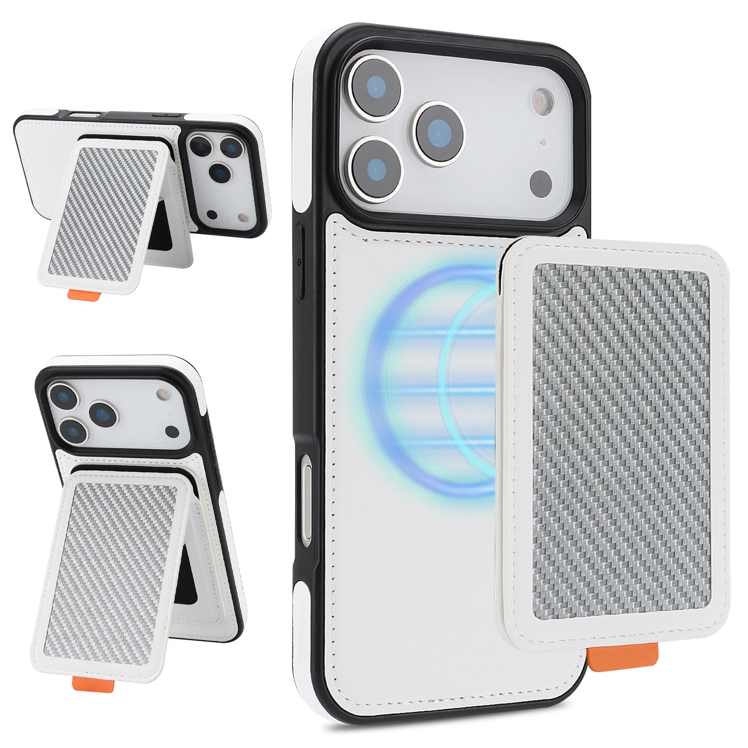 

2 in 1 Detachable Carbon Fiber Magnetic Cards Solt Case For iPhone 17 Pro Max 16 Plus 15 14 13 12 Shockproof RFID Stand Cover