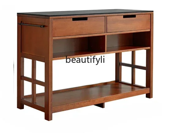 

xz1Retro solid wood rock slab island dining table integrated small apartment medium and ancient style living room, locker