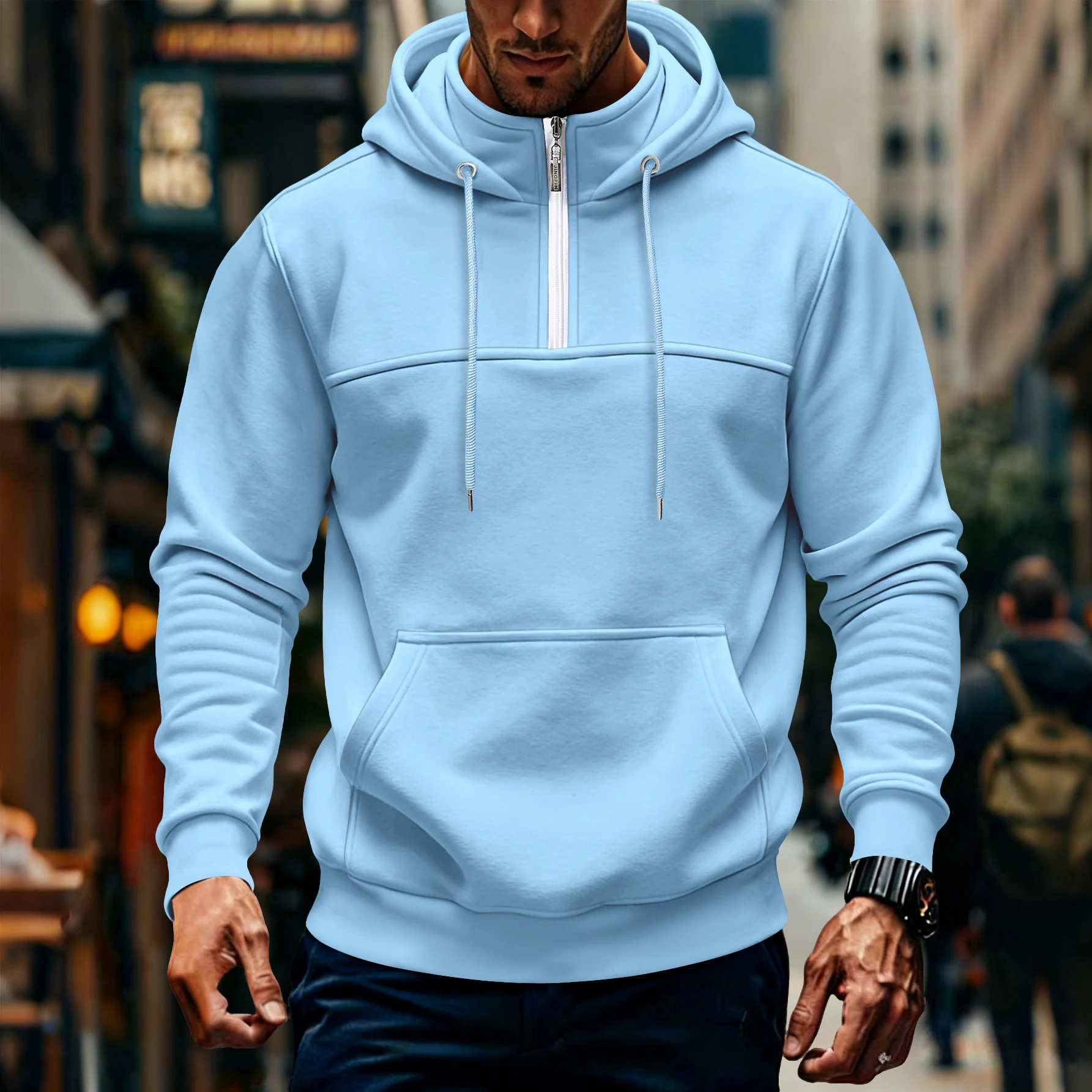 Grenzüberschreitender neuer Herbst-Winter-Freizeit-Sport-Hoodie für Herren mit Reißverschlusskragen im modischen Stil. – Detail 7