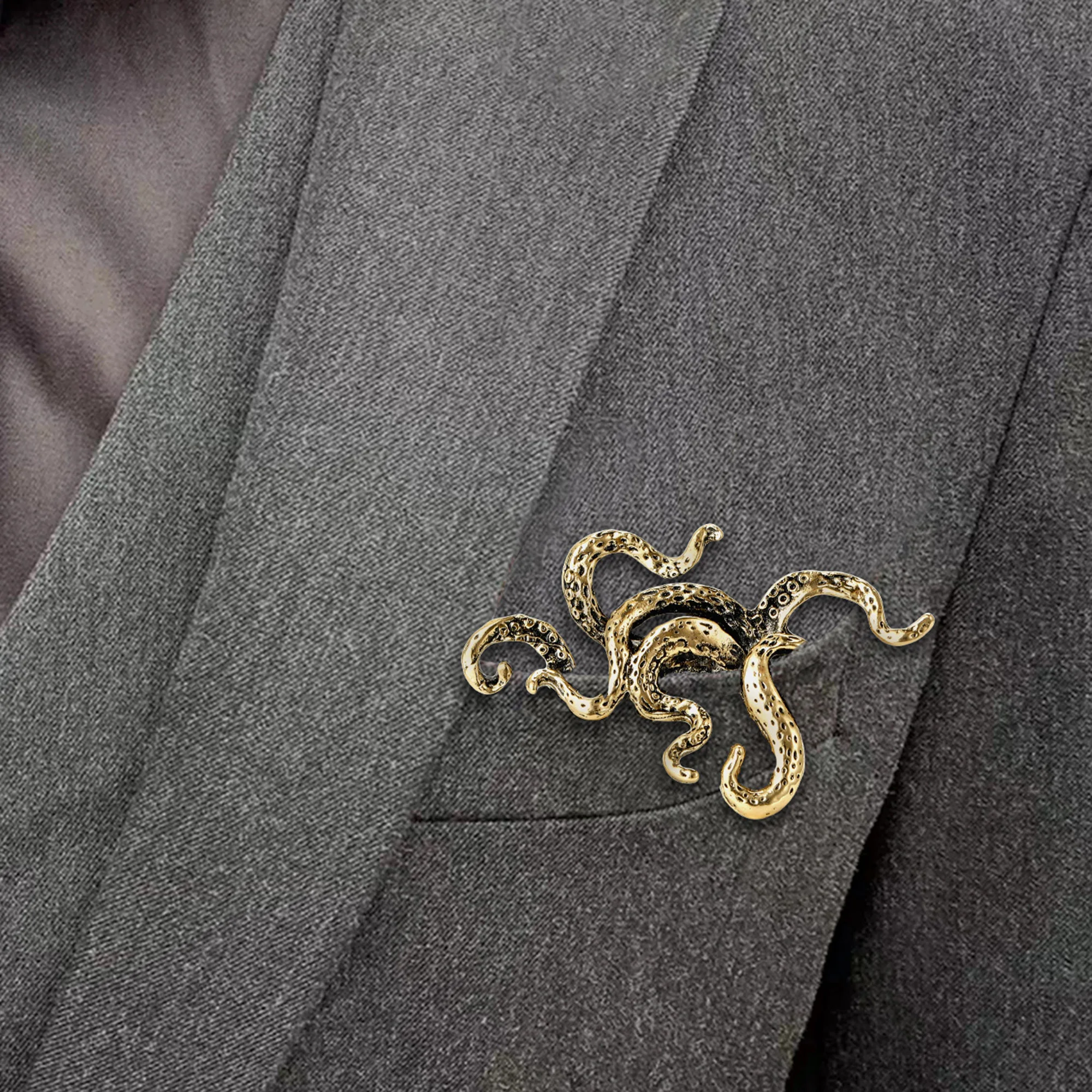 Beaut&Berry Vintage Metal Octopus Brooches for Women Unisex Marine Animal Pins Casual Party Accessories Gifts Friends Decoration