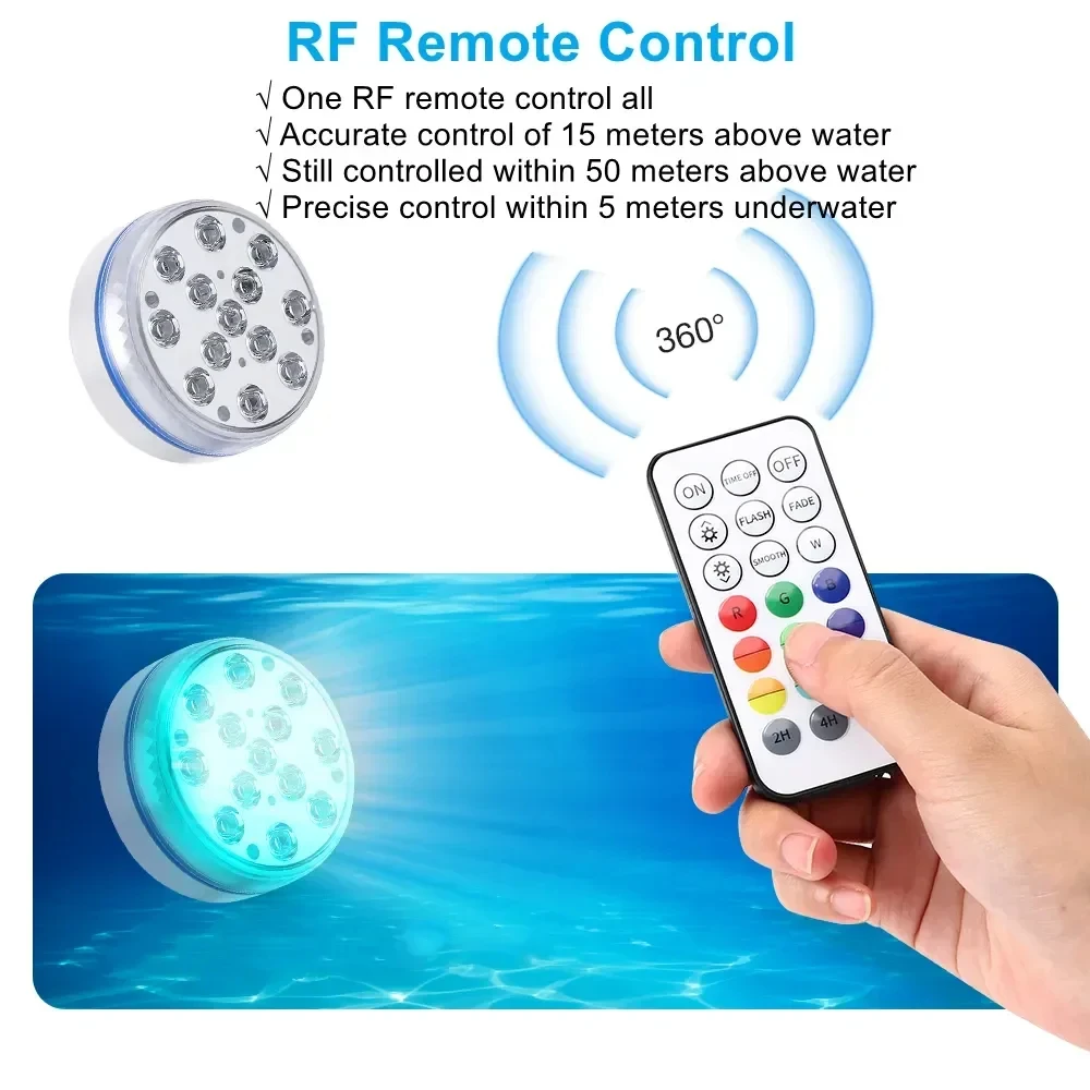 Submersible 13LEDs Lights Waterproof Underwater RGB with Remote Control Colour-Changing Light, Battery-Operated Flameless Lamps