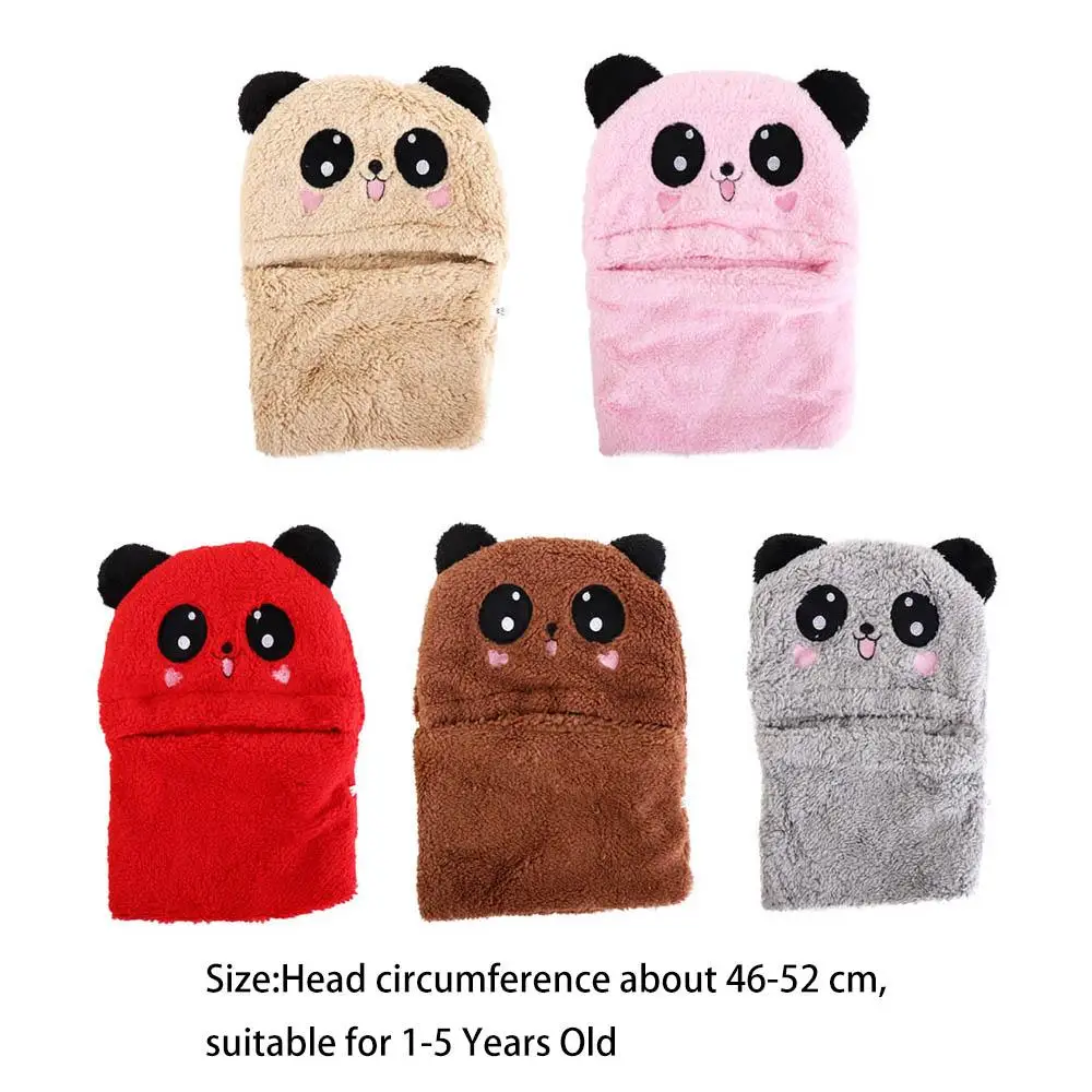 Kinderen Full Face Cover Met Sjaal Halswarmer Meisjes Jongens Hoofddeksels Winter Fleece Hoeden Caps Motorkap Cartoon Panda Hoeden