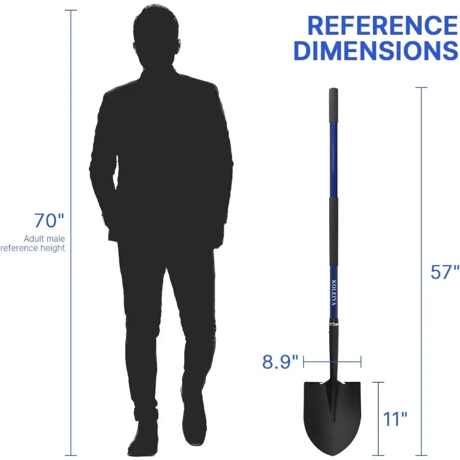 พลั่วงานหนักพร้อมด้ามจับไฟเบอร์กลาสสำหรับขุด เหมาะสำหรับทำสวน ขุดร่อง ปลูกต้นไม้ และเคลื่อนย้ายดิน ยาว 57 นิ้ว