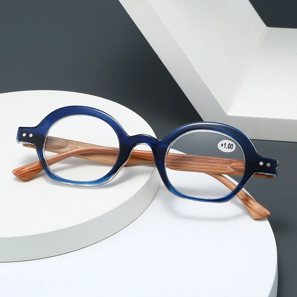 Imitation Wood Grain Anti-Blue Light Reading Glasses for Men and Women, Middle-Aged and Elderly Round Decorative Glasses