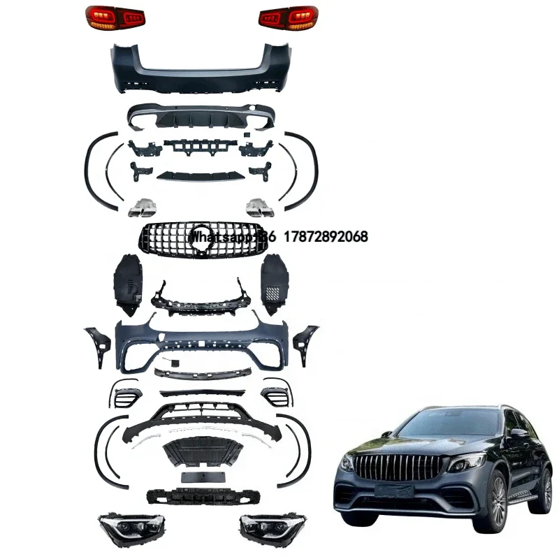 For X253 Benz GLC Level Upgrade GLC63 Bumper Kit, LED Headlights, LED Tail Lights, 2016-2019 Upgrade 2021 Vers