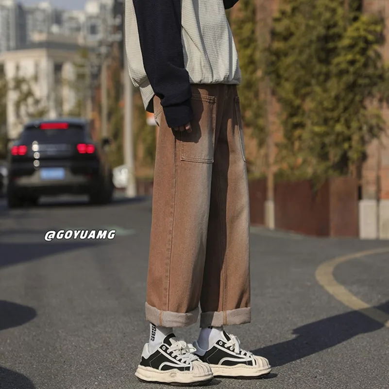 

Мужские джинсы в японском ретро-стиле, весенне-осенние, прямые, свободного кроя, для повседневной носки