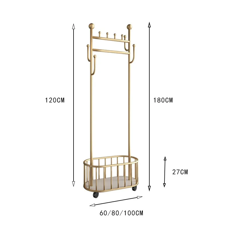 Movable floor hanger Household wrought iron multi-functional coat rack Rotating full-length mirror Integrated hanging