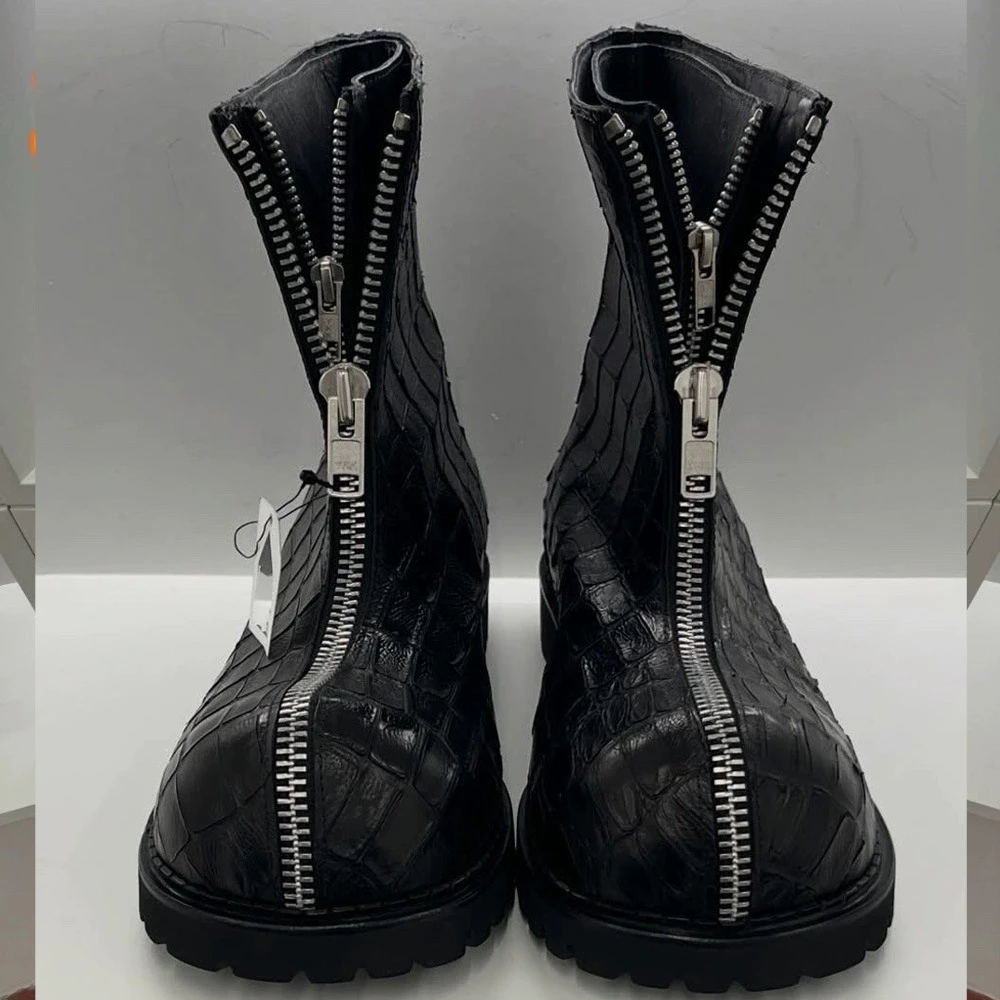 Handmade Retro Dark Mickey Boots Unisex Thick Bottom Ugly Cute Motorcycle Short Boots Knight Leather Boots for Couples