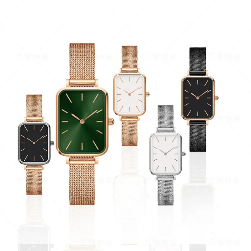 Foreign Trade Hot Selling Square Mesh Belt Simple White Plate Calendar Quartz Watch Ring Fashion Temperament Trend Men and Women