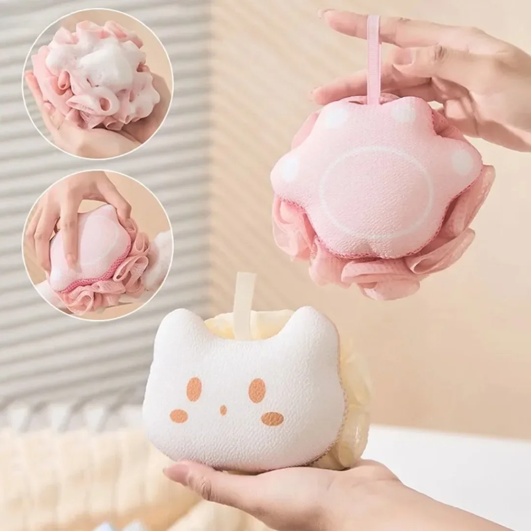 

1pc Cartoon Cute Cat Paw Bath Ball Body Cleaning Bath Flower Bathroom Shower Ball Body Scrubber Shower Sponge Bath Supplies Hot