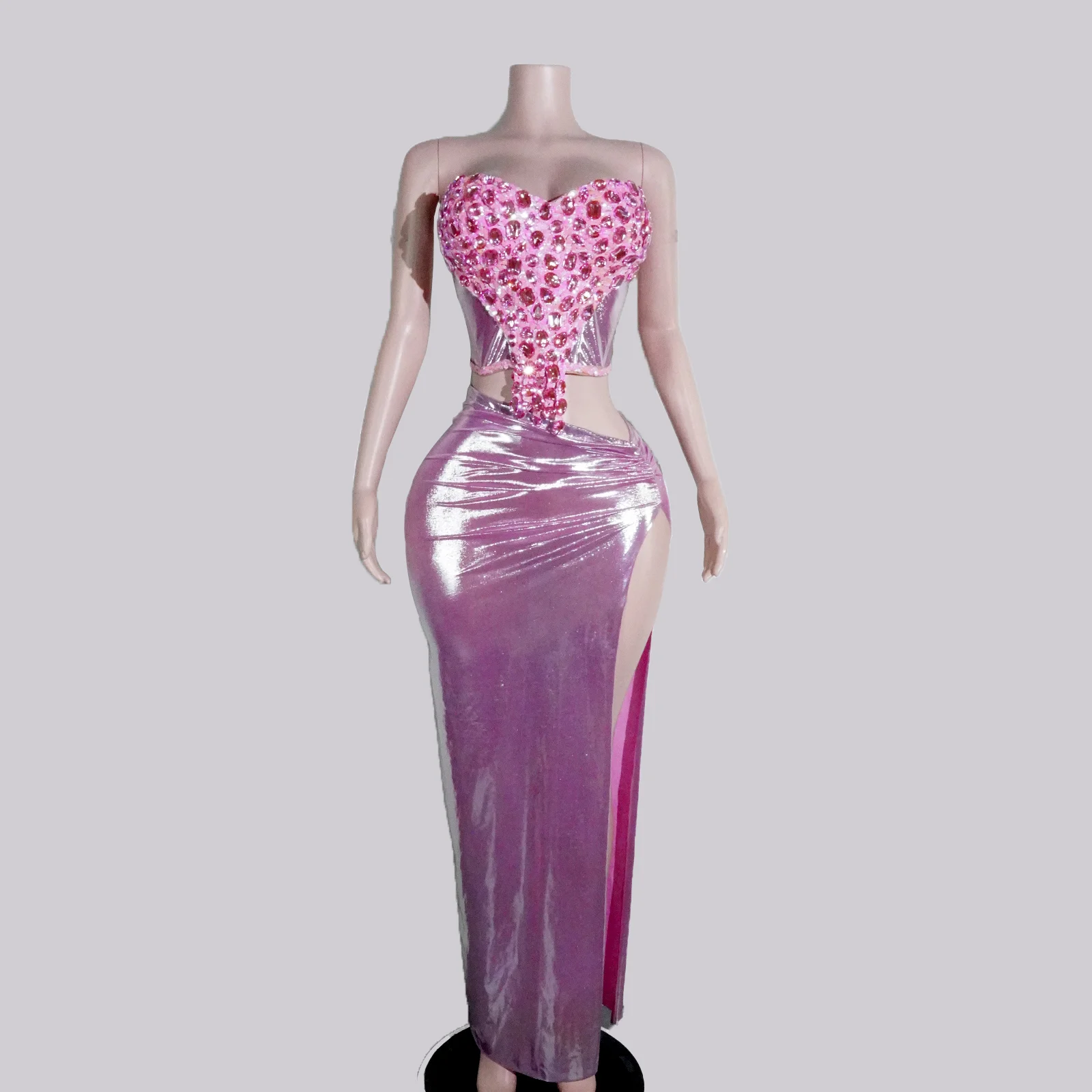 طقم علوي مثير للسيدات موديل 2025 مزين بالترتر الوردي اللامع مكون من قطعتين للاحتفال بعيد الميلاد والنوادي الليلية أداء الراقصة ملابس المسرح #1