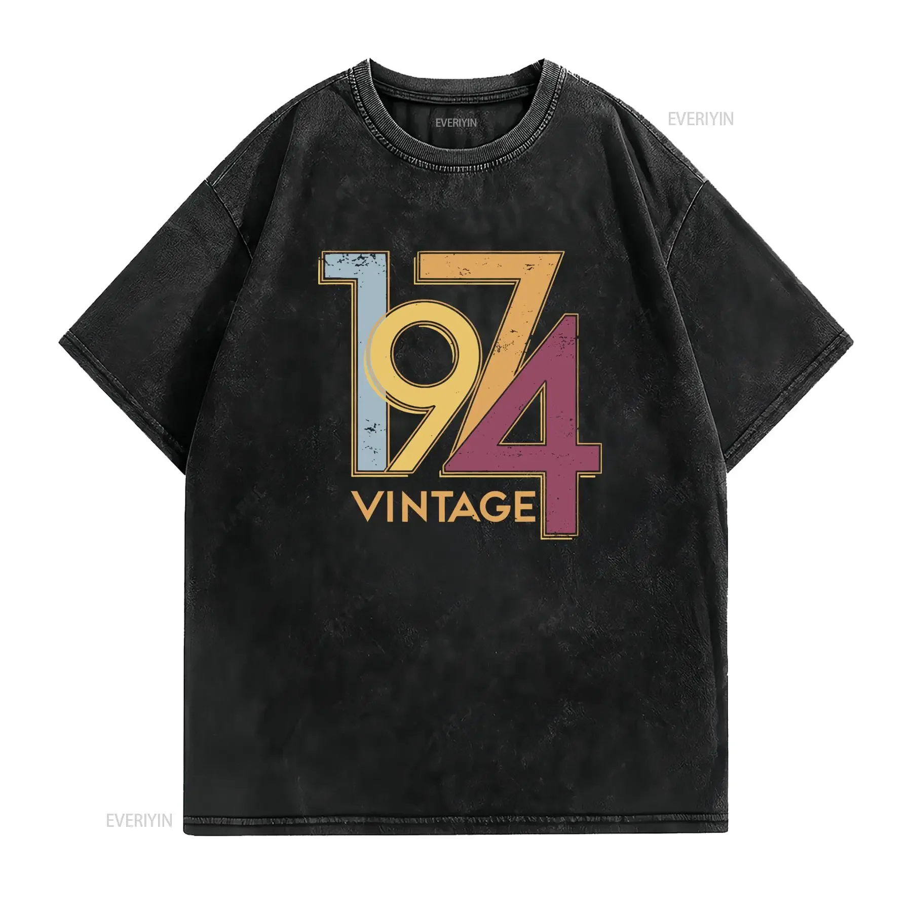 Vintage 1974 Birth Year Retro Distressed Print Casual T Shirt vintage Washed Breathable Versatile Soft Unisex Slightly