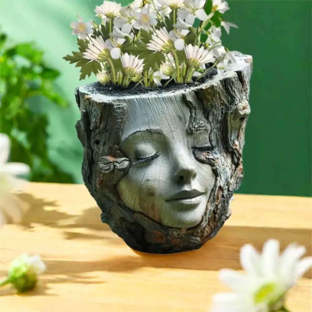 

Durable Funny Girl Face Flowerpot Resin Crafts Handmade Succulents Flower Pot Waterproof Figure Planter Garden Courtyard Balcony