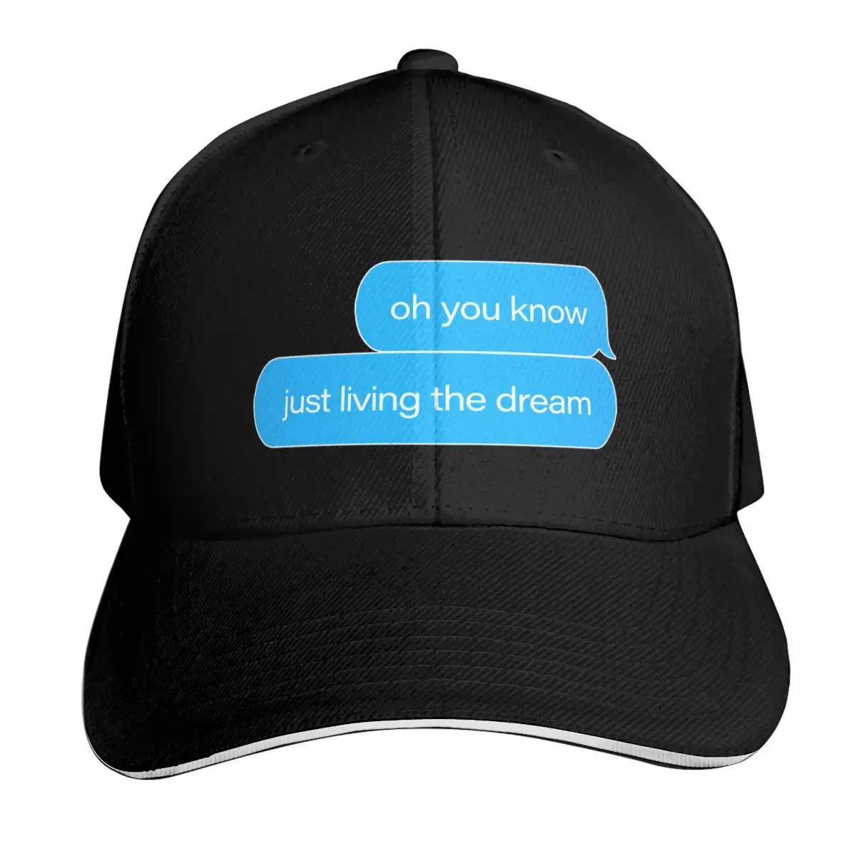 Living the Dream Text Message Baseball Cap Snapback Flat Bill Strapback Dad Hat Six Panel Structured Crown