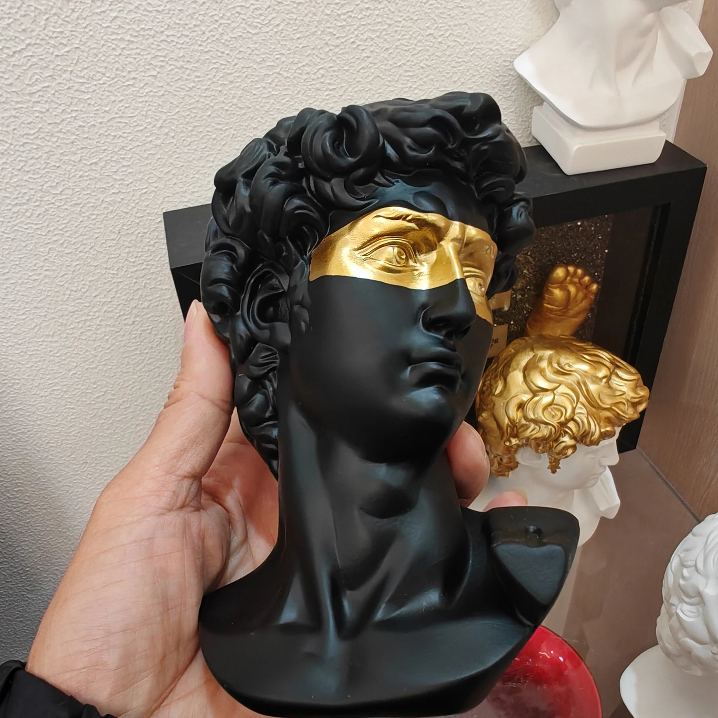 15cmGreek Mask David Man Bust Statue Resin White Gold Classic Roman Sculpture Modern Art Home Office Study Room Bookshelf Decor